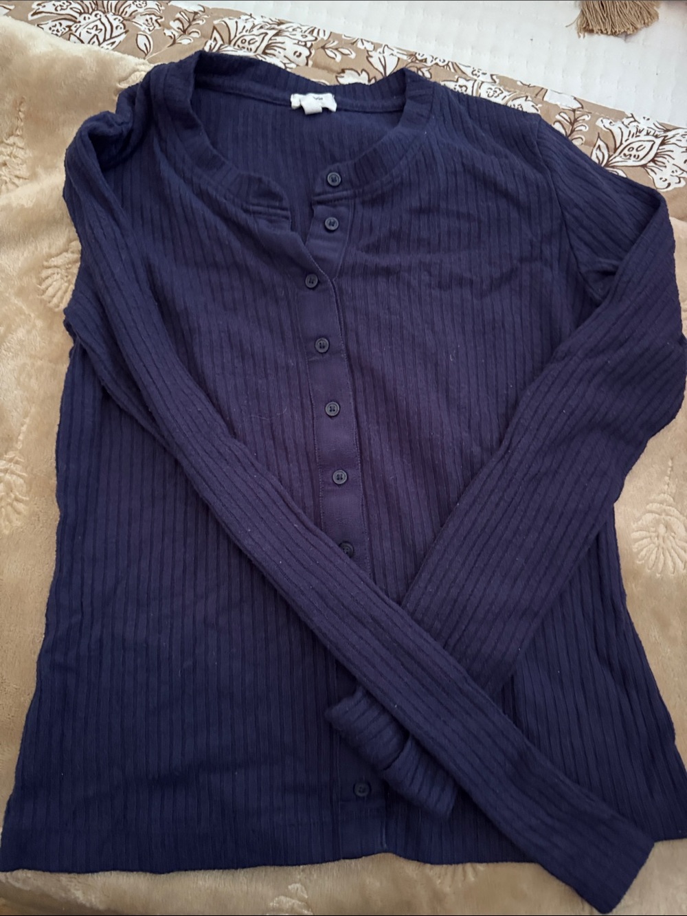 aerie Dark Navy Ribbed Button-Up Cardigan